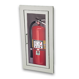 Fire extinguisher in cabinet